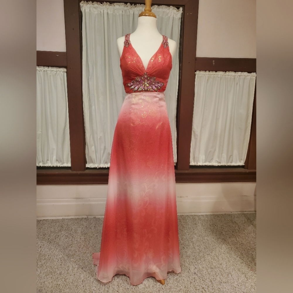Fuschia Ombre over Gold Sequin Gown